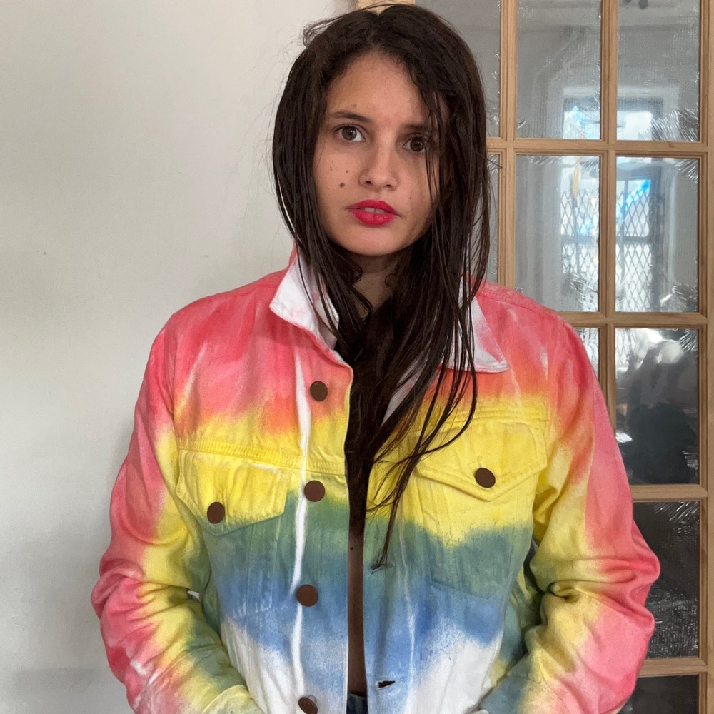 Vibrant Rainbow denim jean jacket